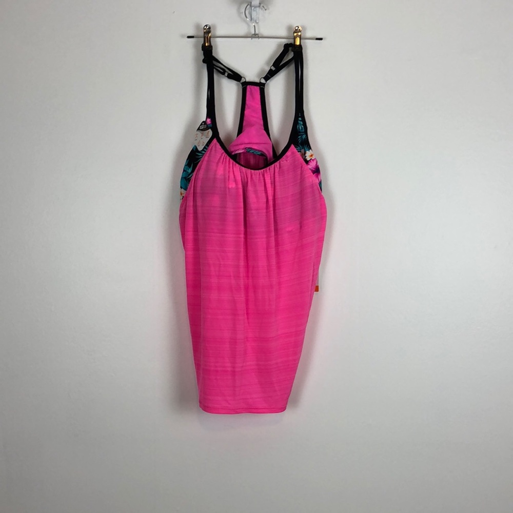 Zeroxposur Sun Smart Ruched 2 in 1 pink rose razor back swim tank top Size XXL